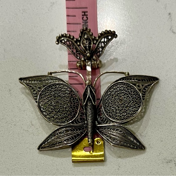 VTG DGS Turkey 925 Sterling Silver Filigree Butterfly 2" 9g Pendant Pre-owned - Picture 6 of 6